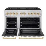 ZLINE Autograph Edition 48 in. 6.7 cu. ft. Paramount Dual Fuel Range with 8 Burner DuoPro™ Cooktop and Dual Ovens with White Matte Doors and Champagne Bronze Accents (PSDRZ-WM-48-CB) - (PSDRZWM48CB) -