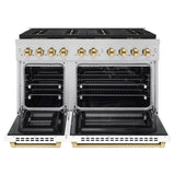 Autograph Edition 48 in. 6.7 cu. ft. Paramount Dual Fuel Range with 8 Burner DuoPro™ Cooktop and Dual Ovens with White Matte Doors and Polished Gold Accents - (PSDRZWM48G) -
