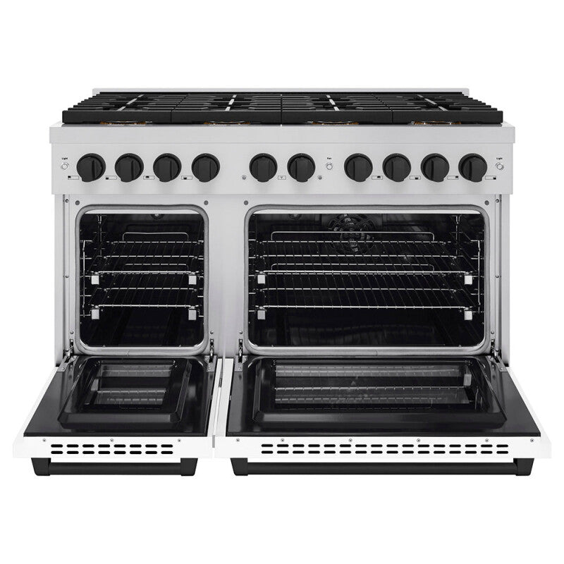 Autograph Edition 48 in. 6.7 cu. ft. Paramount Dual Fuel Range with 8 Burner DuoPro™ Cooktop and Dual Ovens with White Matte Doors and Matte Black Accents - (PSDRZWM48MB) -