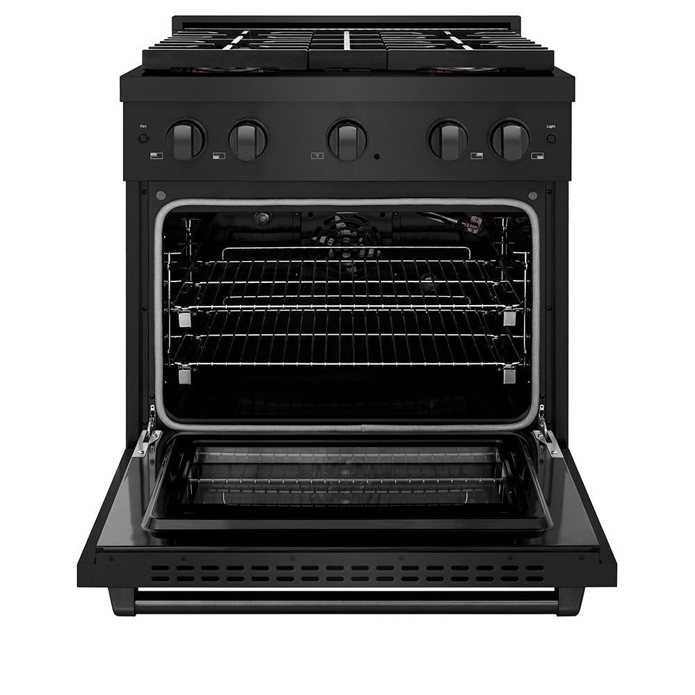 ZLINE 30 in. 4.2 cu. ft. Paramount Gas Range with 4 Burner DuoPro™ Cooktop and Convection Gas Oven in Black Stainless Steel (PSGRB-30) - (PSGRB30) -