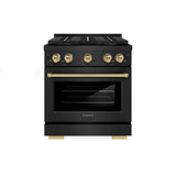 ZLINE Autograph Edition 30 in. 4.2 cu. ft. Paramount Gas Range with 4 Burner DuoPro™ Cooktop and Convection Gas Oven in Black Stainless Steel and Champagne Bronze Accents (PSGRBZ-30-CB) - (PSGRBZ30CB) -