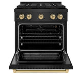 ZLINE Autograph Edition 30 in. 4.2 cu. ft. Paramount Gas Range with 4 Burner DuoPro™ Cooktop and Convection Gas Oven in Black Stainless Steel and Champagne Bronze Accents (PSGRBZ-30-CB) - (PSGRBZ30CB) -