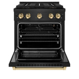 ZLINE Autograph Edition 30 in. 4.2 cu. ft. Paramount Gas Range with 4 Burner DuoPro™ Cooktop and Convection Gas Oven in Black Stainless Steel and Polished Gold Accents (PSGRBZ-30-G) - (PSGRBZ30G) -