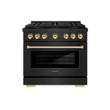 ZLINE Autograph Edition 36 in. 5.2 cu. ft. Paramount Gas Range with 6 Burner DuoPro™ Cooktop and Convection Gas Oven in Black Stainless Steel and Polished Gold Accents (PSGRBZ-36-G) - (PSGRBZ36G) -