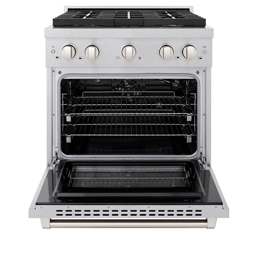 ZLINE 30 in. 4.2 cu. ft. Paramount Gas Range with 4 Burner DuoPro™ Cooktop and Convection Gas Oven in Satin Stainless Steel (PSGRS-30) - (PSGRS30) -