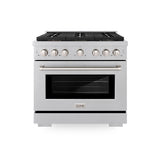 ZLINE 36 in. 5.2 cu. ft. Paramount Gas Range with 6 Burner DuoPro™ Cooktop and Convection Gas Oven in Satin Stainless Steel (PSGRS-36) - (PSGRS36) -