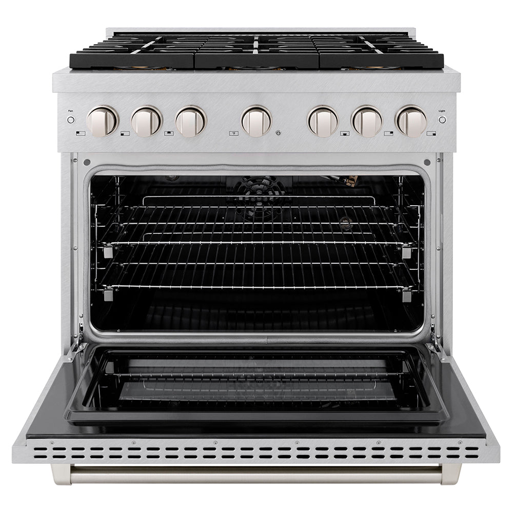 ZLINE 36 in. 5.2 cu. ft. Paramount Gas Range with 6 Burner DuoPro™ Cooktop and Convection Gas Oven in Satin Stainless Steel (PSGRS-36) - (PSGRS36) -
