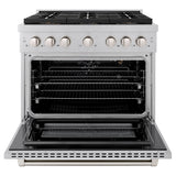 ZLINE 36 in. 5.2 cu. ft. Paramount Gas Range with 6 Burner DuoPro™ Cooktop and Convection Gas Oven in Satin Stainless Steel (PSGRS-36) - (PSGRS36) -