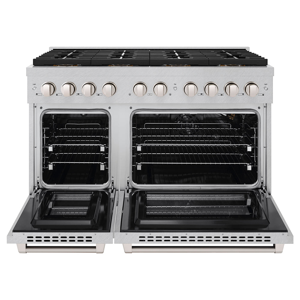 ZLINE 48 in. 6.7 cu. ft. Paramount Gas Range with 8 Burner DuoPro™ Cooktop and Dual Ovens in Satin Stainless Steel (PSGRS-48) - (PSGRS48) -