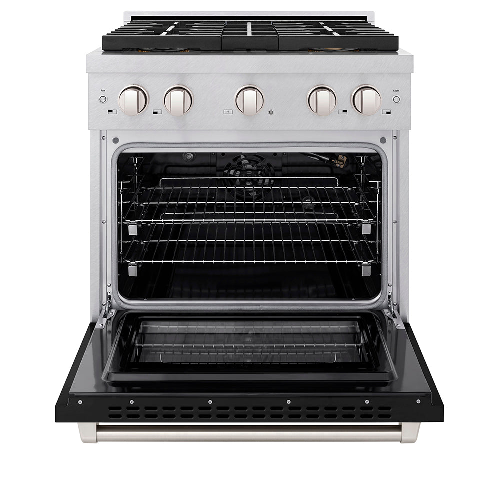 ZLINE 30 in. 4.2 cu. ft. Paramount Gas Range with 4 Burner DuoPro™ Cooktop and Convection Gas Oven in Satin Stainless Steel with Black Matte Door (PSGRS-BLM-30) - (PSGRSBLM30) -