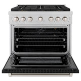 ZLINE 36 in. 5.2 cu. ft. Paramount Gas Range with 6 Burner DuoPro™ Cooktop and Convection Gas Oven in Satin Stainless Steel with Black Matte Door (PSGRS-BLM-36) - (PSGRSBLM36) -