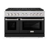 ZLINE 48 in. 6.7 cu. ft. Paramount Gas Range with 8 Burner DuoPro™ Cooktop and Dual Ovens in Satin Stainless Steel with Black Matte Doors (PSGRS-BLM-48) - (PSGRSBLM48) -