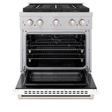 ZLINE 30 in. 4.2 cu. ft. Paramount Gas Range with 4 Burner DuoPro™ Cooktop and Convection Gas Oven in Satin Stainless Steel with White Matte Door (PSGRS-WM-30) - (PSGRSWM30) -