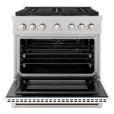 ZLINE 36 in. 5.2 cu. ft. Paramount Gas Range with 6 Burner DuoPro™ Cooktop and Convection Gas Oven in Satin Stainless Steel with White Matte Door (PSGRS-WM-36) - (PSGRSWM36) -