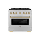 ZLINE Autograph Edition 36 in. 5.2 cu. ft. Paramount Gas Range with 6 Burner DuoPro™ Cooktop and Convection Gas Oven in Satin Stainless Steel and Champagne Bronze Accents (PSGRSZ-36-CB) - (PSGRSZ36CB) -