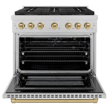 ZLINE Autograph Edition 36 in. 5.2 cu. ft. Paramount Gas Range with 6 Burner DuoPro™ Cooktop and Convection Gas Oven in Satin Stainless Steel and Champagne Bronze Accents (PSGRSZ-36-CB) - (PSGRSZ36CB) -