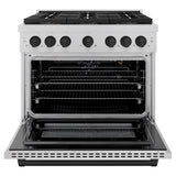 ZLINE Autograph Edition 36 in. 5.2 cu. ft. Paramount Gas Range with 6 Burner DuoPro™ Cooktop and Convection Gas Oven in Satin Stainless Steel and Matte Black Accents (PSGRSZ-36-MB) - (PSGRSZ36MB) -