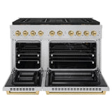 ZLINE Autograph Edition 48 in. 6.7 cu. ft. Paramount Gas Range with 8 Burner DuoPro™ Cooktop and Dual Ovens in Satin Stainless Steel and Champagne Bronze Accents (PSGRSZ-48-CB) - (PSGRSZ48CB) -