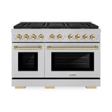 ZLINE Autograph Edition 48 in. 6.7 cu. ft. Paramount Gas Range with 8 Burner DuoPro™ Cooktop and Dual Ovens in Satin Stainless Steel and Polished Gold Accents (PSGRSZ-48-G) - (PSGRSZ48G) -