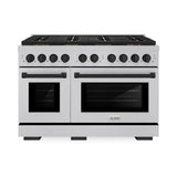 ZLINE Autograph Edition 48 in. 6.7 cu. ft. Paramount Gas Range with 8 Burner DuoPro™ Cooktop and Dual Ovens in Satin Stainless Steel and Matte Black Accents (PSGRSZ-48-MB) - (PSGRSZ48MB) -