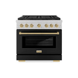 ZLINE Autograph Edition 36 in. 5.2 cu. ft. Paramount Gas Range with 6 Burner DuoPro™ Cooktop and Convection Gas Oven in Satin Stainless Steel with Black Matte Door and Champagne Bronze Accents (PSGRSZ-BLM36-CB) - (PSGRSZBLM36CB) -