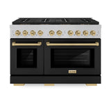 ZLINE Autograph Edition 48 in. 6.7 cu. ft. Paramount Gas Range with 8 Burner DuoPro™ Cooktop and Dual Ovens in Satin Stainless Steel with Black Matte Doors and Champagne Bronze Accents (PSGRSZ-BLM48-CB) - (PSGRSZBLM48CB) -