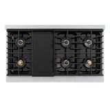 ZLINE Autograph Edition 48 in. 6.7 cu. ft. Paramount Gas Range with 8 Burner DuoPro™ Cooktop and Dual Ovens in Satin Stainless Steel with Black Matte Doors and Polished Gold Accents (PSGRSZ-BLM48-G) - (PSGRSZBLM48G) -