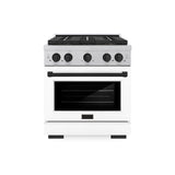 ZLINE Autograph Edition 30 in. 4.2 cu. ft. Paramount Gas Range with 4 Burner DuoPro™ Cooktop and Convection Gas Oven in Satin Stainless Steel with White Matte Door and Matte Black Accents (PSGRSZ-WM-30-MB) - (PSGRSZWM30MB) -