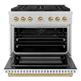 ZLINE Autograph Edition 36 in. 5.2 cu. ft. Paramount Gas Range with 6 Burner DuoPro™ Cooktop and Convection Gas Oven in Satin Stainless Steel with White Matte Door and Champagne Bronze Accents (PSGRSZ-WM-36-CB) - (PSGRSZWM36CB) -