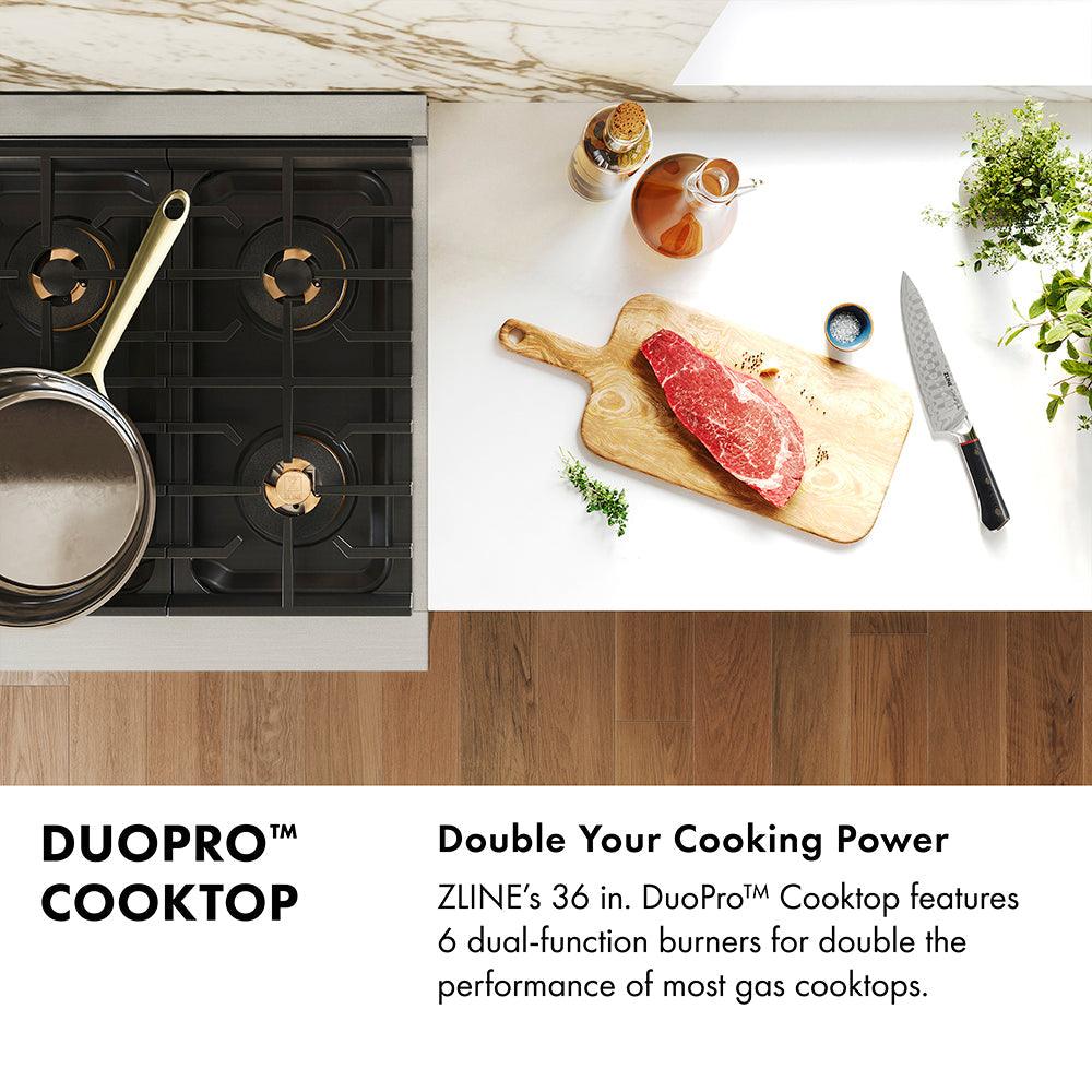 ZLINE Autograph Edition 36 in. 5.2 cu. ft. Paramount Gas Range with 6 Burner DuoPro™ Cooktop and Convection Gas Oven in Satin Stainless Steel with White Matte Door and Polished Gold Accents (PSGRSZ-WM-36-G) - (PSGRSZWM36G) -