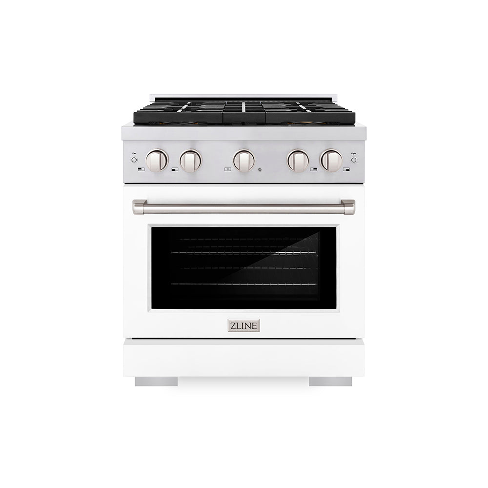 ZLINE 30 in. 4.2 cu. ft. Paramount Gas Range with 4 Burner DuoPro™ Cooktop and Convection Gas Oven with White Matte Door (PSGR-WM-30) - (PSGRWM30) -