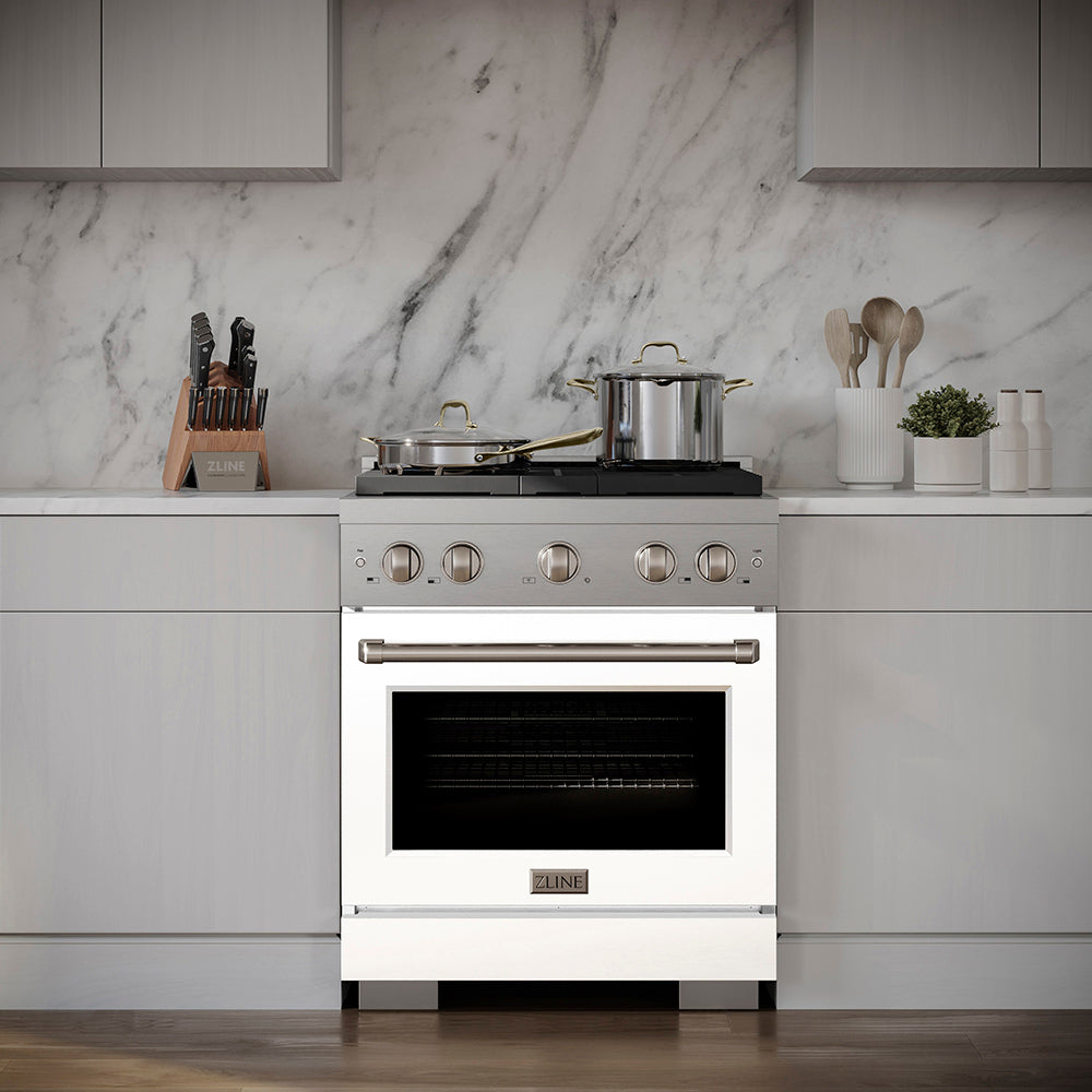 ZLINE 30 in. 4.2 cu. ft. Paramount Gas Range with 4 Burner DuoPro™ Cooktop and Convection Gas Oven with White Matte Door (PSGR-WM-30) - (PSGRWM30) -