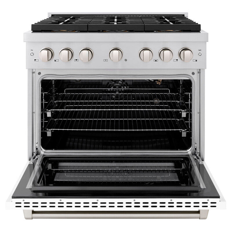 36 in. 5.2 cu. ft. Paramount Gas Range with 6 Burner DuoPro™ Cooktop and Convection Gas Oven with White Matte Door - (PSGRWM36) -
