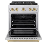 ZLINE Autograph Edition 30 in. 4.2 cu. ft. Paramount Gas Range with 4 Burner DuoPro™ Cooktop and Convection Gas Oven in Stainless Steel with Champagne Bronze Accents (PSGRZ-30-CB) - (PSGRZ30CB) -