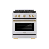 ZLINE Autograph Edition 30 in. 4.2 cu. ft. Paramount Gas Range with 4 Burner DuoPro™ Cooktop and Convection Gas Oven in Stainless Steel with Polished Gold Accents (PSGRZ-30-G) - (PSGRZ30G) -