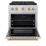 ZLINE Autograph Edition 30 in. 4.2 cu. ft. Paramount Gas Range with 4 Burner DuoPro™ Cooktop and Convection Gas Oven in Stainless Steel with Polished Gold Accents (PSGRZ-30-G) - (PSGRZ30G) -