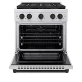 ZLINE Autograph Edition 30 in. 4.2 cu. ft. Paramount Gas Range with 4 Burner DuoPro™ Cooktop and Convection Gas Oven in Stainless Steel with Matte Black Accents (PSGRZ-30-MB) - (PSGRZ30MB) -