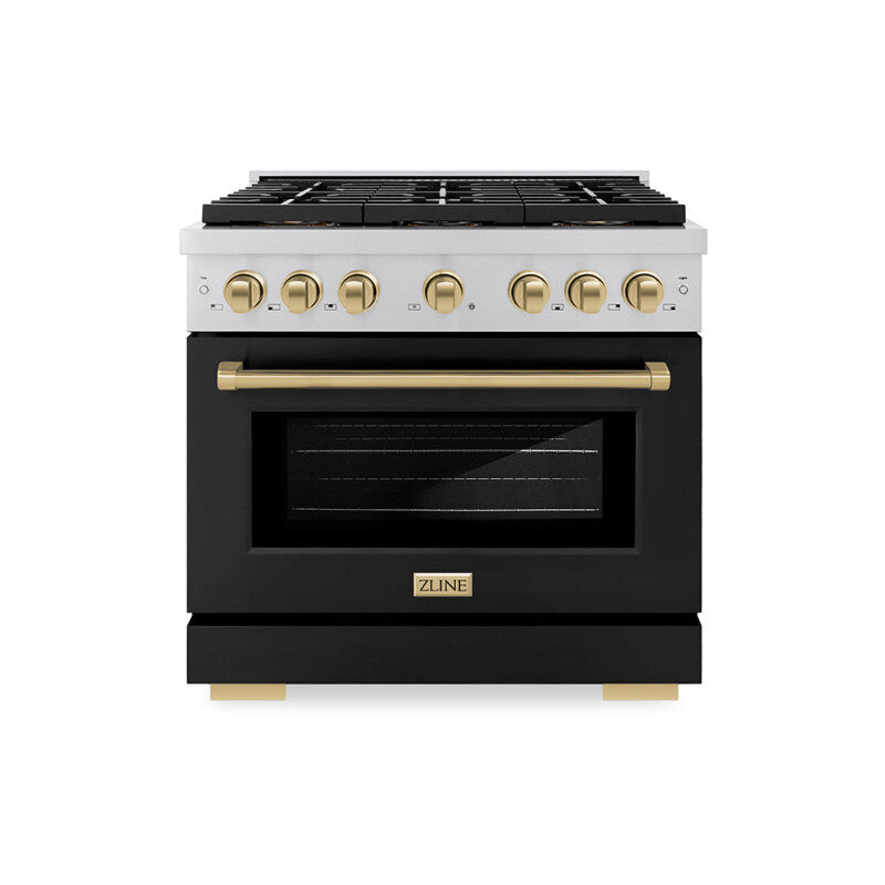 Autograph Edition 36 in. 5.2 cu. ft. Paramount Gas Range with 6 Burner DuoPro™ Cooktop and Convection Gas Oven with Black Matte Door and Champagne Bronze Accents - (PSGRZBLM36CB) -