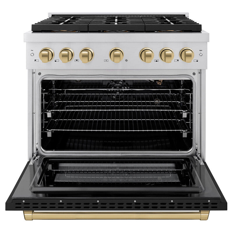 Autograph Edition 36 in. 5.2 cu. ft. Paramount Gas Range with 6 Burner DuoPro™ Cooktop and Convection Gas Oven with Black Matte Door and Champagne Bronze Accents - (PSGRZBLM36CB) -