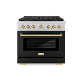 Autograph Edition 36 in. 5.2 cu. ft. Paramount Gas Range with 6 Burner DuoPro™ Cooktop and Convection Gas Oven with Black Matte Door and Polished Gold Accents - (PSGRZBLM36G) -