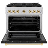 Autograph Edition 36 in. 5.2 cu. ft. Paramount Gas Range with 6 Burner DuoPro™ Cooktop and Convection Gas Oven with Black Matte Door and Polished Gold Accents - (PSGRZBLM36G) -