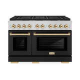 Autograph Edition 48 in. 6.7 cu. ft. Paramount Gas Range with 8 Burner DuoPro™ Cooktop and Dual Ovens with Black Matte Doors and Polished Gold Accents - (PSGRZBLM48G) -
