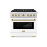 Autograph Edition 36 in. 5.2 cu. ft. Paramount Gas Range with 6 Burner DuoPro™ Cooktop and Convection Gas Oven with White Matte Door and Champagne Bronze Accents - (PSGRZWM36CB) -