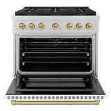 Autograph Edition 36 in. 5.2 cu. ft. Paramount Gas Range with 6 Burner DuoPro™ Cooktop and Convection Gas Oven with White Matte Door and Champagne Bronze Accents - (PSGRZWM36CB) -