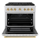 Autograph Edition 36 in. 5.2 cu. ft. Paramount Gas Range with 6 Burner DuoPro™ Cooktop and Convection Gas Oven with White Matte Door and Polished Gold Accents - (PSGRZWM36G) -
