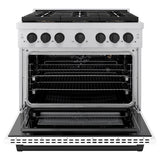 Autograph Edition 36 in. 5.2 cu. ft. Paramount Gas Range with 6 Burner DuoPro™ Cooktop and Convection Gas Oven with White Matte Door and Matte Black Accents - (PSGRZWM36MB) -
