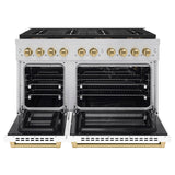 Autograph Edition 48 in. 6.7 cu. ft. Paramount Gas Range with 8 Burner DuoPro™ Cooktop and Dual Ovens with White Matte Doors and Champagne Bronze Accents - (PSGRZWM48CB) -