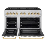 Autograph Edition 48 in. 6.7 cu. ft. Paramount Gas Range with 8 Burner DuoPro™ Cooktop and Dual Ovens with White Matte Doors and Polished Gold Accents - (PSGRZWM48G) -