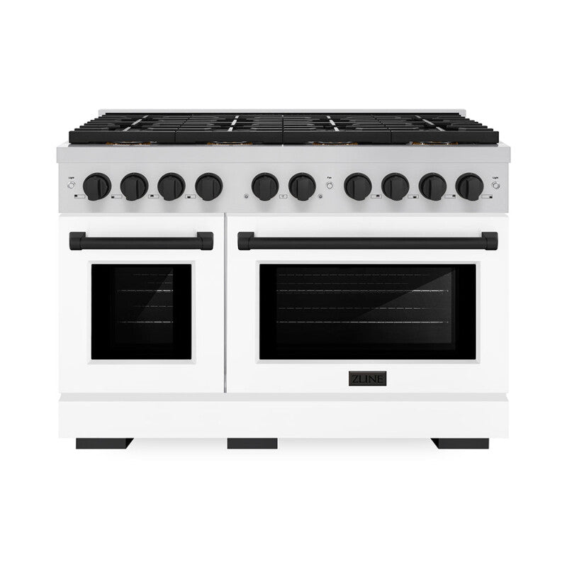 Autograph Edition 48 in. 6.7 cu. ft. Paramount Gas Range with 8 Burner DuoPro™ Cooktop and Dual Ovens with White Matte Doors and Matte Black Accents - (PSGRZWM48MB) -