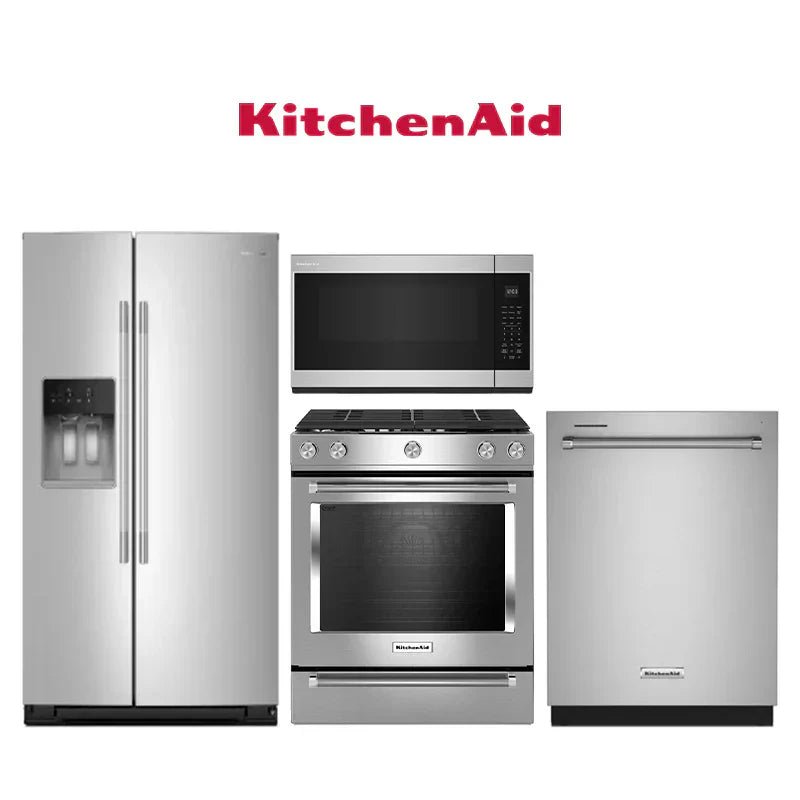 KitchenAid Premium Kitchen Collection – Refrigerator: KRSC536RPS | Dishwasher: KDTE204KPS | Microwave: KMMS130RPS | Gas Range: KSGG700ESS